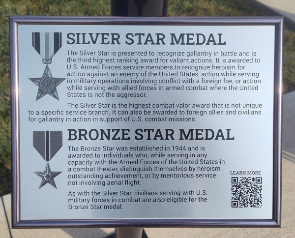 SILVER STAR MEDAL AND BRONZE STAR MEDAL WAR MEMORIAL BENCH PLAQUE