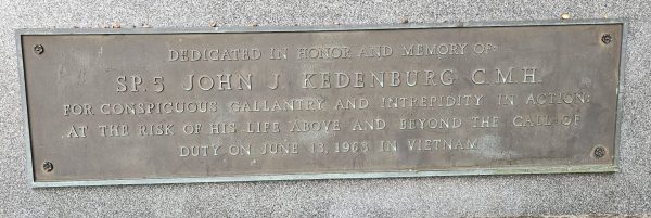 SP.5 JOHN J. KEDENBURG, C.M.H. WAR MEMORIAL PLAQUE