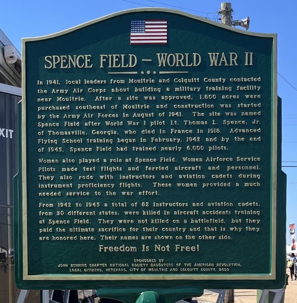 SPENCE FIELD-WORLD WAR II MEMORIAL MARKER FRONT