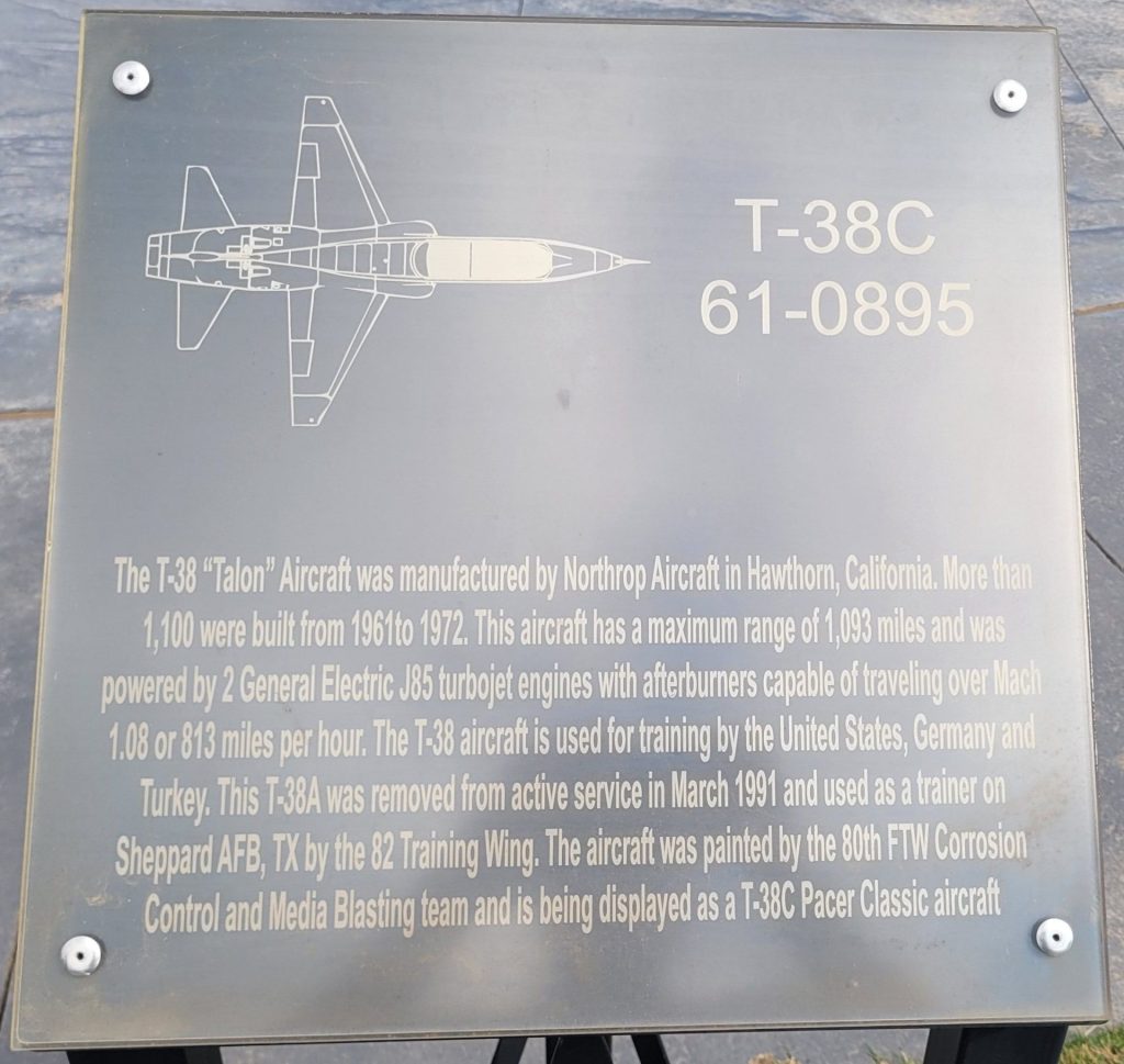 T-38C “TALON” AIRCRAFT MEMORIAL PLAQUE
