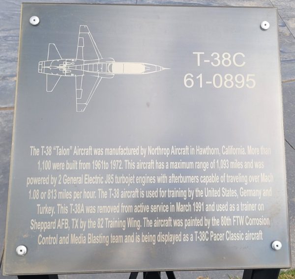 T-38C “TALON” AIRCRAFT MEMORIAL PLAQUE