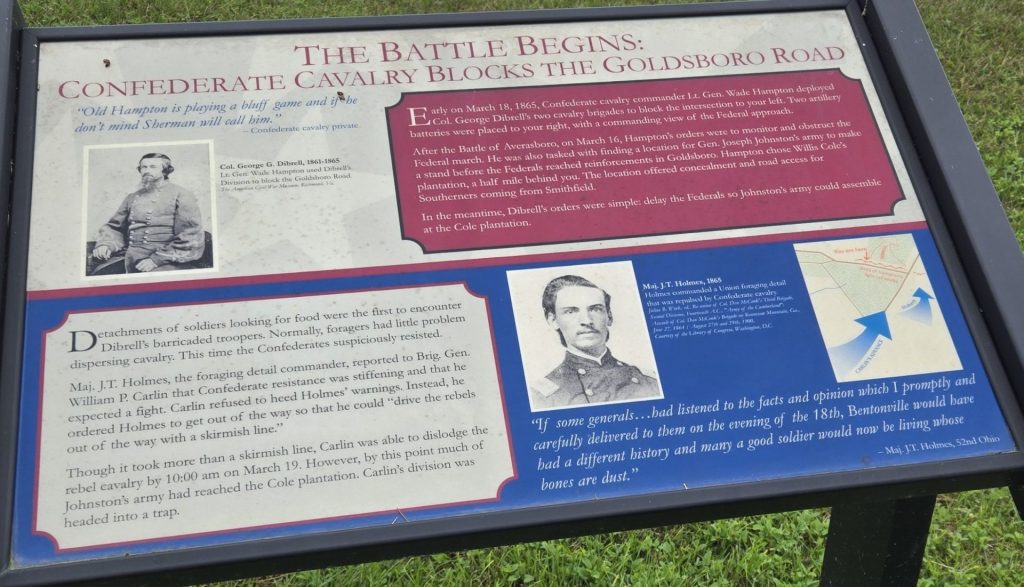 THE BATTLE BEGINS: CONFEDERATE CAVALRY BLOCKS THE GOLDSBORO ROAD MEMORIAL PANEL