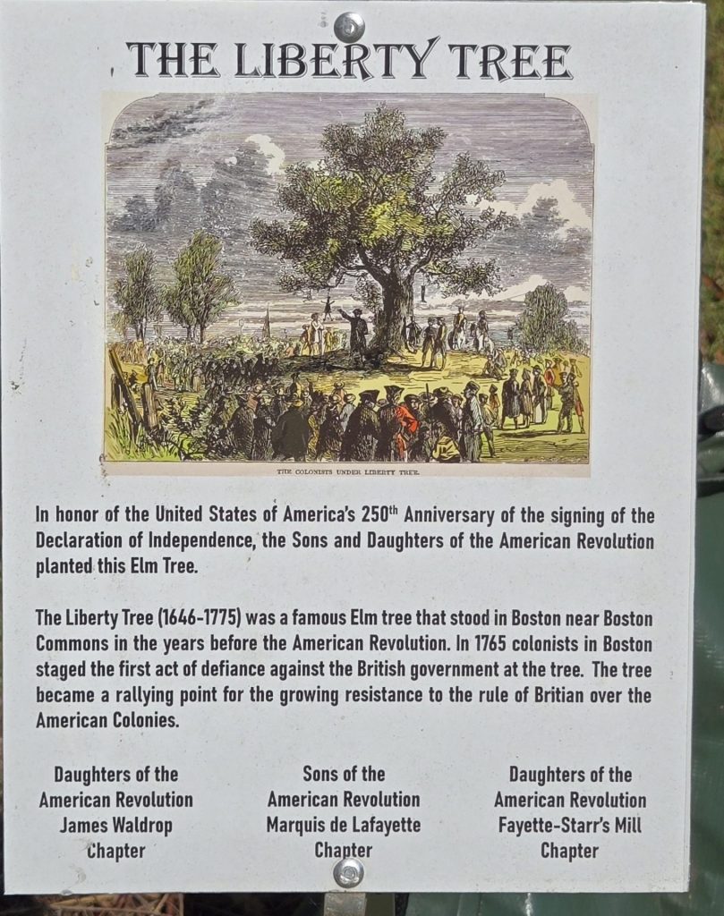 THE LIBERTY TREE MEMORIAL PLAQUE FAYETTEVILLE, GA