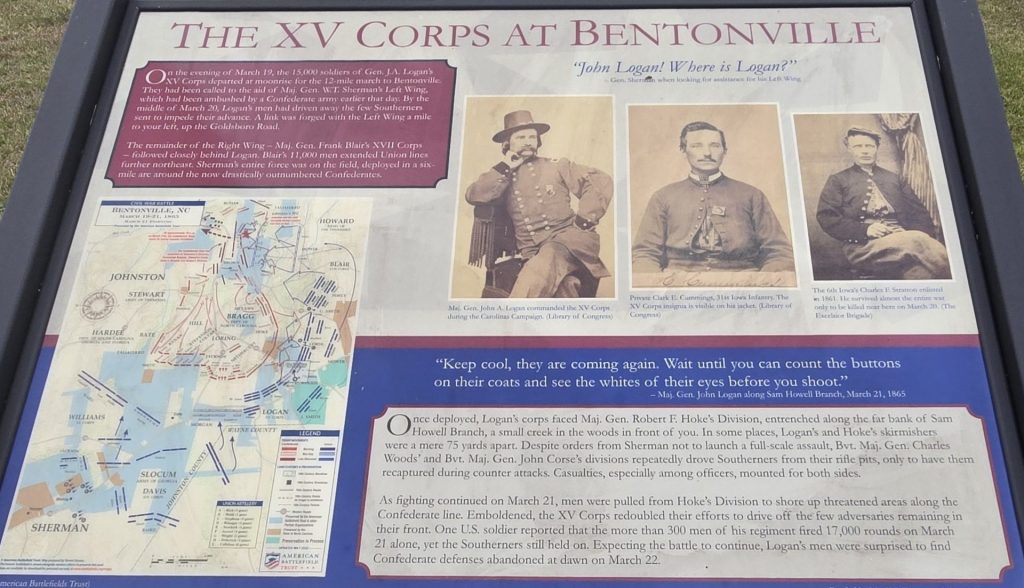 THE XV CORPS AT BENTONVILLE WAR MEMORIAL PANEL