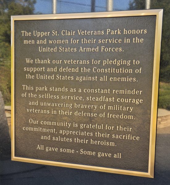UPPER ST. CL.AIR VETERANS PARK MEMORIAL PLAQUE
