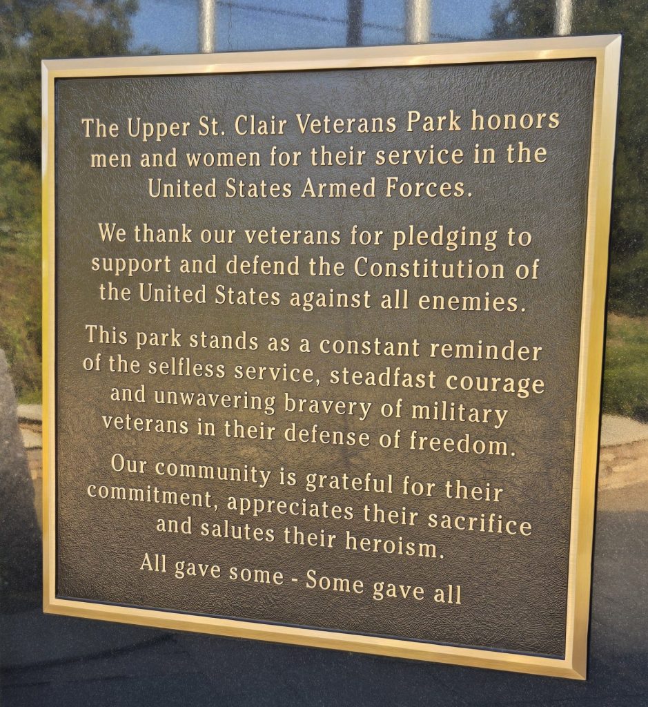 UPPER ST. CL.AIR VETERANS PARK MEMORIAL PLAQUE