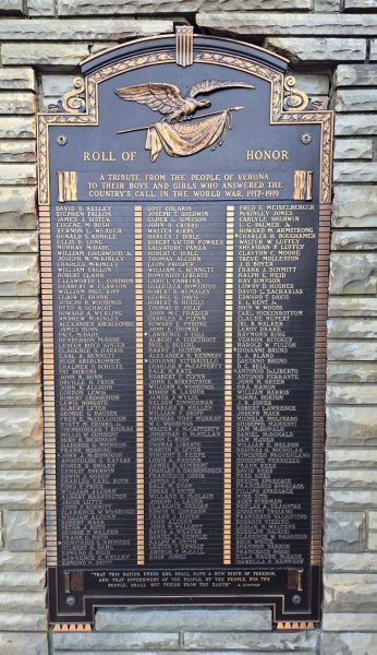 VERONA WORLD WAR ROLL OF HONOR MEMORIAL PLAQUE