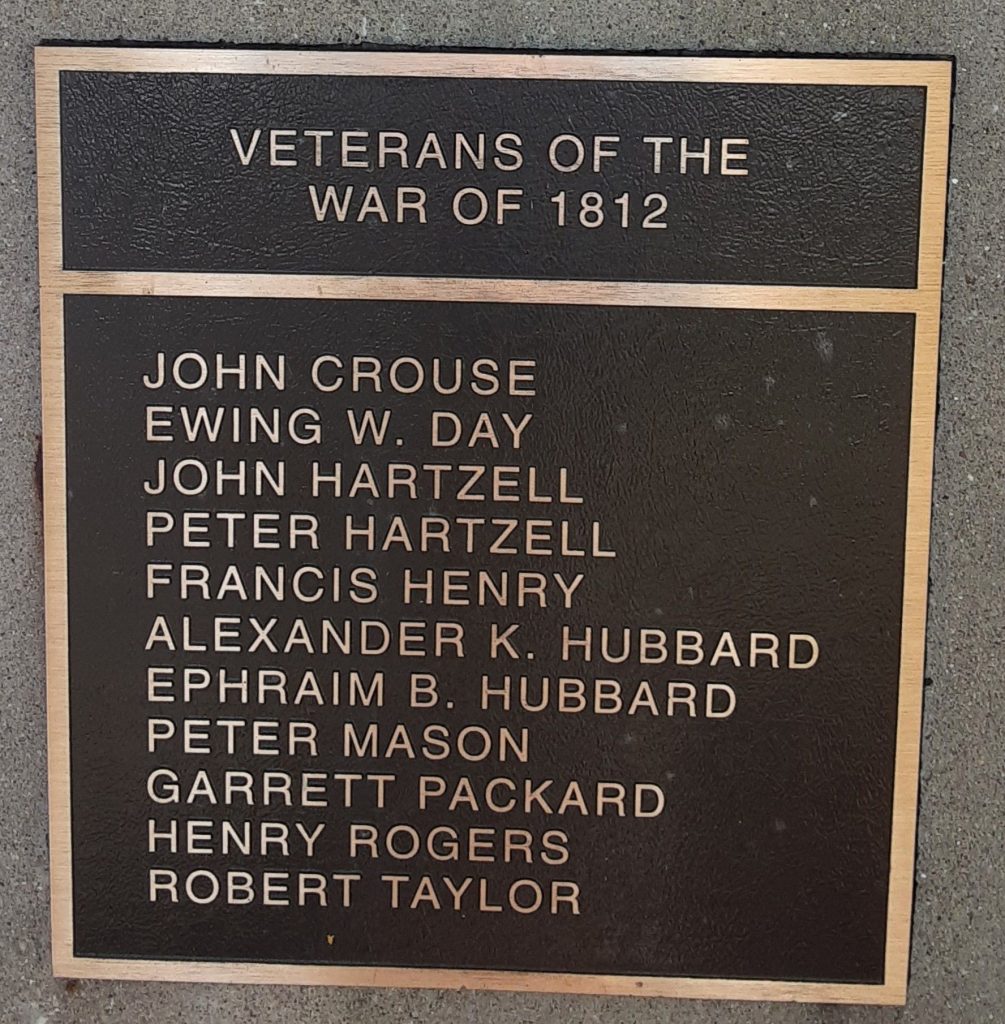 VETERANS OF THE WAR OF 1812 MEMORIAL PLAQUE