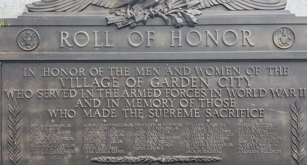 VILLAGE OF GARDEN CITY WORLD WAR II ROLL OF HONOR MEMORIAL CLOSE-UP