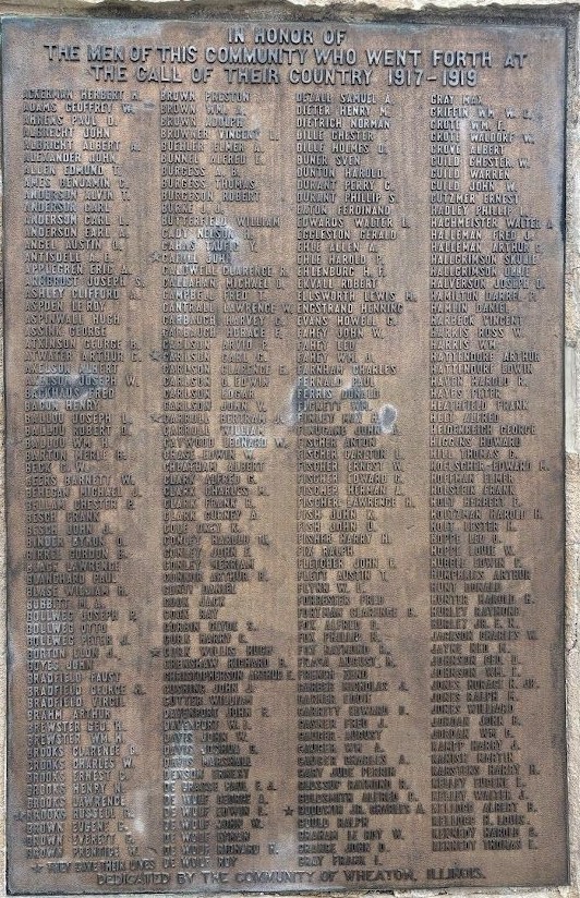 WHEATON WORLD WAR I MEMORIAL PLAQUE A