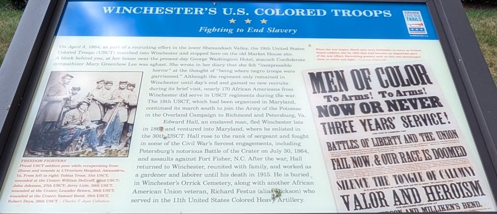 WINCHESTER U.S. COLORED TROOPS WAR MEMORIAL PANEL