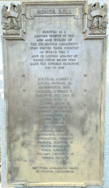 ZELIENOPLE COMMUNITY SUPREME SACRIFICE WORLD WAR II MEMORIAL PLAQUE