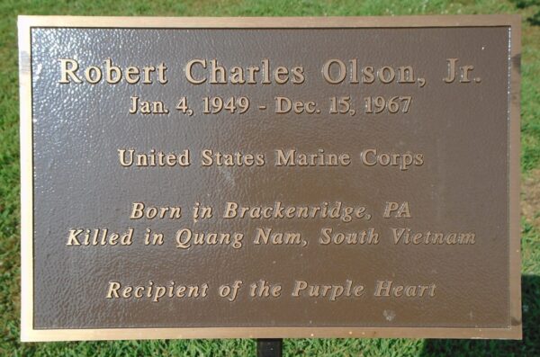 ROBERT CHARLES OLSON, JR. WAR MEMORIAL TREE PLAQUE
