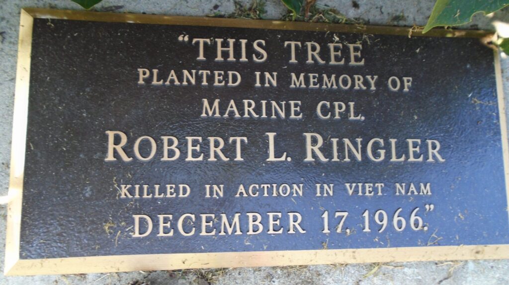 ROBERT L. RINGLER WAR MEMORIAL TREE PLAQUE