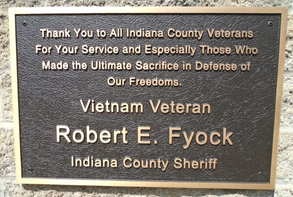 ROBERT E. FYOCK INDIANA COUNTY VETERANS MEMORIAL PLAQUE