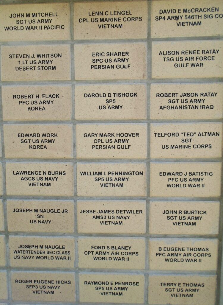 INDIANA COUNTY WALL DEDICATED TO THE FAMILIES OF THE FALLEN MEMORIAL BRICKS