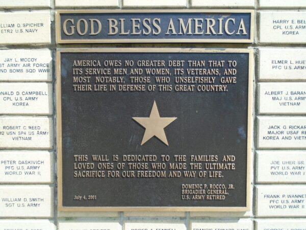 INDIANA COUNTY WALL DEDICATED TO THE FAMILIES OF THE FALLEN MEMORIAL PLAQUE