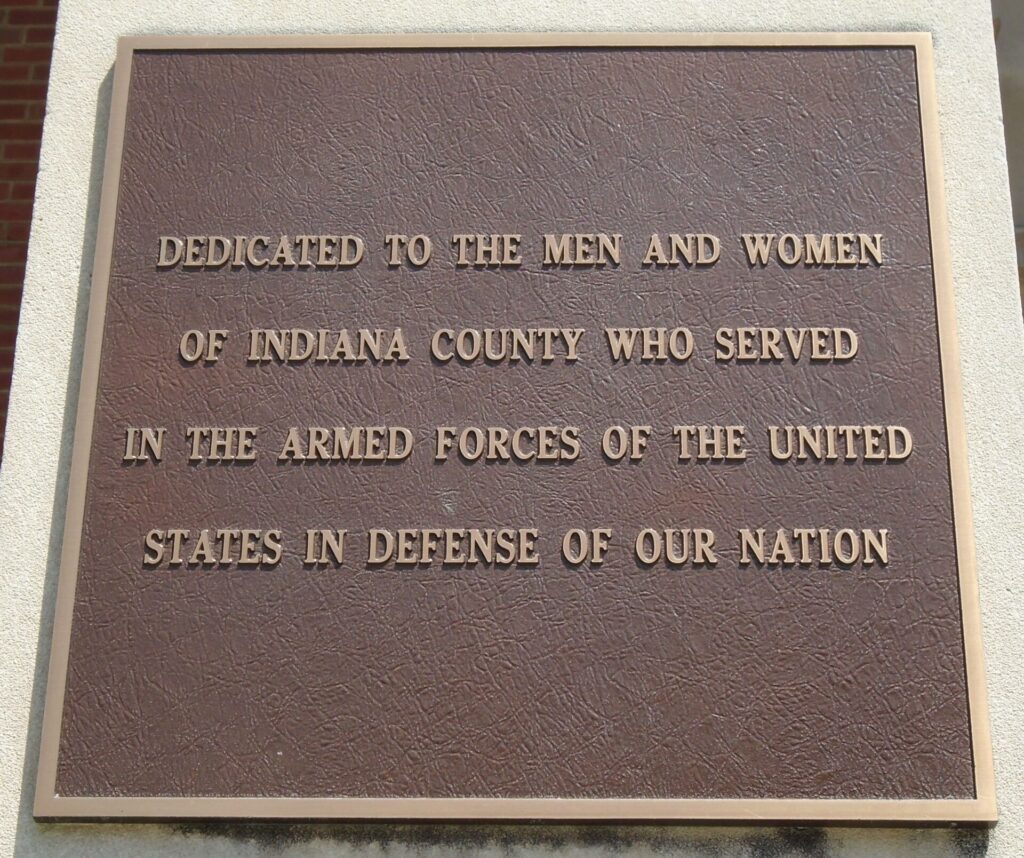 INDIANA COUNTY ARMED FORCES MEMORIAL PLAQUE