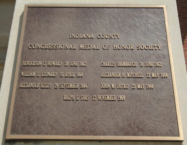 INDIANA COUNTY CONGRESSIONAL MEDAL OF HONOR RECIPIENTS WAR MEMORIAL PLAQUE