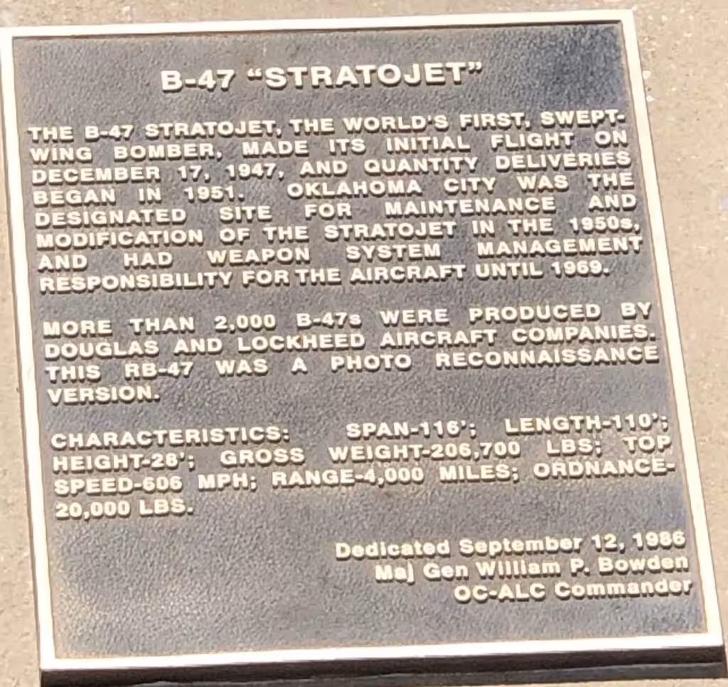 B-47 “STRATOJET” MEMORIAL AIRCRAFT PLAQUE
