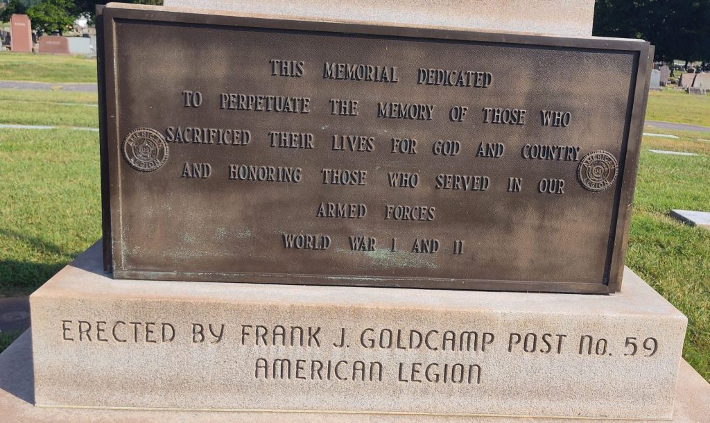 AMERICAN LEGION POST NO. 59 WORLD WARS I & II MEMORIAL PLAQUE A