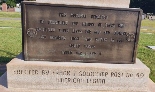 AMERICAN LEGION POST NO. 59 WORLD WARS I & II MEMORIAL PLAQUE A