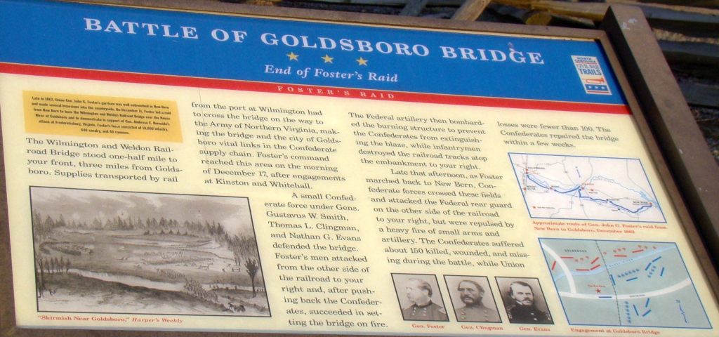 BATTLE OF GOLDSBORO BRIDGE END OF FOSTER’S RAID WAR MEMORIAL PANEL