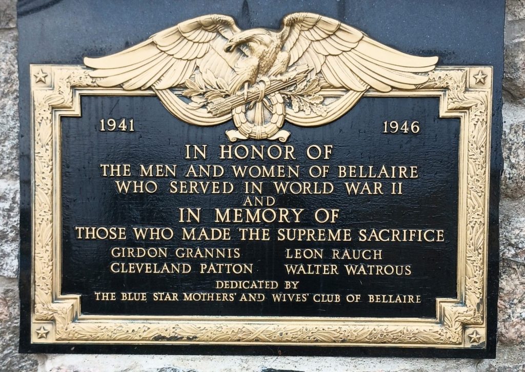 BELLAIRE WORLD WAR II MEMORIAL PLAQUE