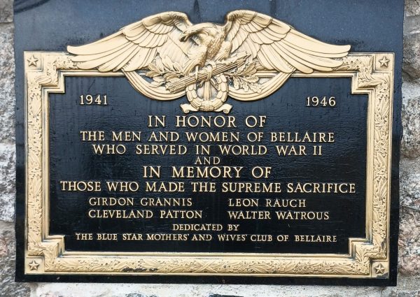 BELLAIRE WORLD WAR II MEMORIAL PLAQUE