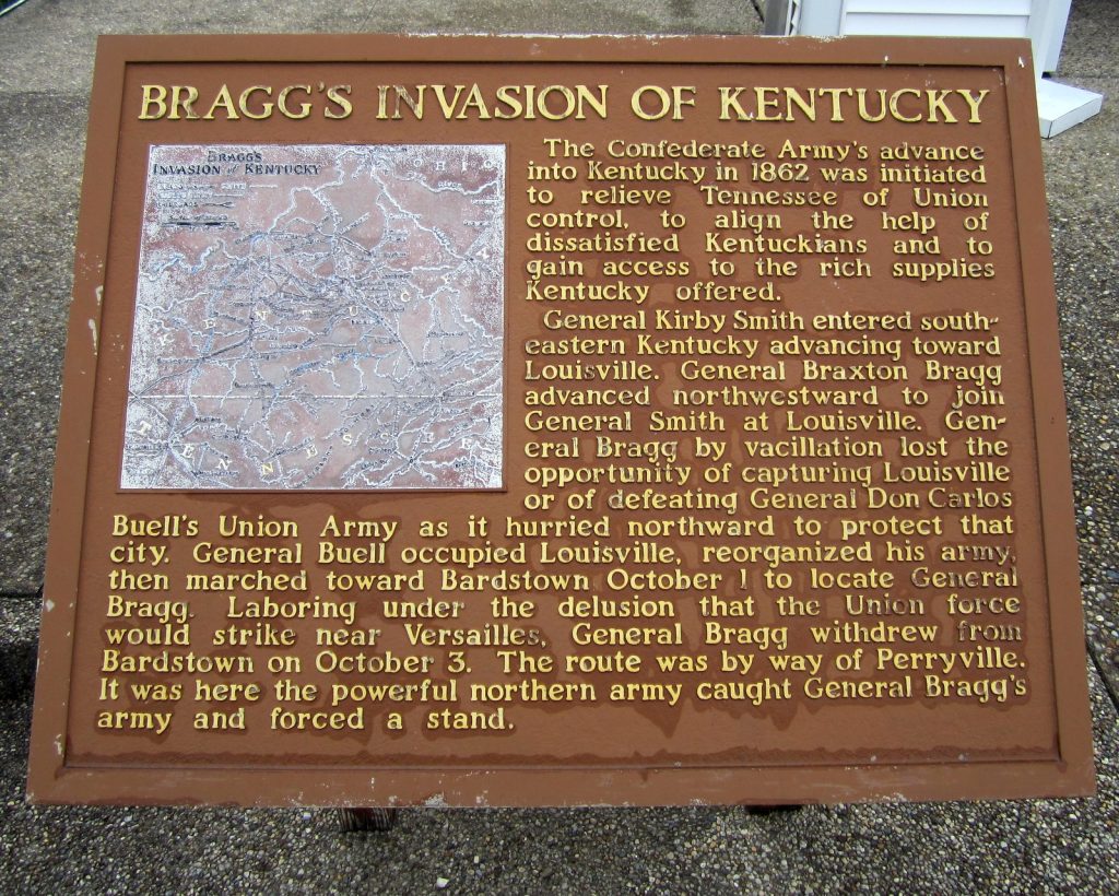 BRAGG’S INVASION OF KENTUCKY WAR MEMORIAL PLAQUE