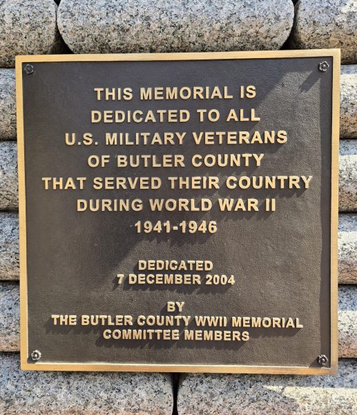 BUTLER COUNTY WWII MEMORIAL PLAQUE A