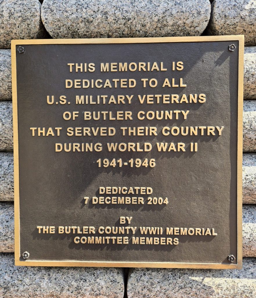 BUTLER COUNTY WWII MEMORIAL PLAQUE A