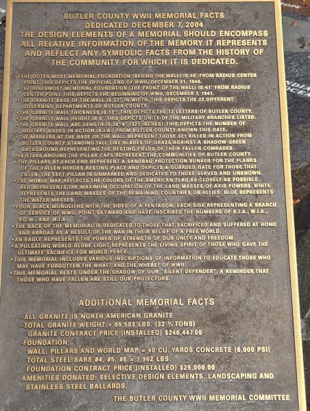 BUTLER COUNTY WWII MEMORIAL PLAQUE C