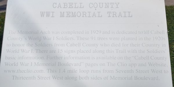 CABELL COUNTY WWI MEMORIAL TRAIL PLAQUE A