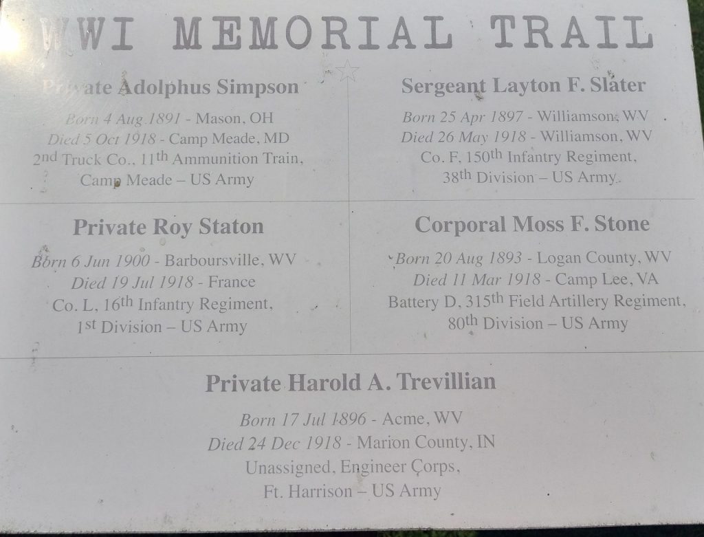 CABELL COUNTY WWI MEMORIAL TRAIL PLAQUE B