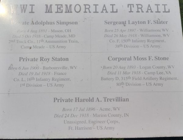 CABELL COUNTY WWI MEMORIAL TRAIL PLAQUE B