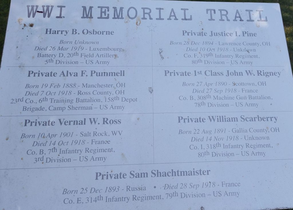 CABELL COUNTY WWI MEMORIAL TRAIL PLAQUE D