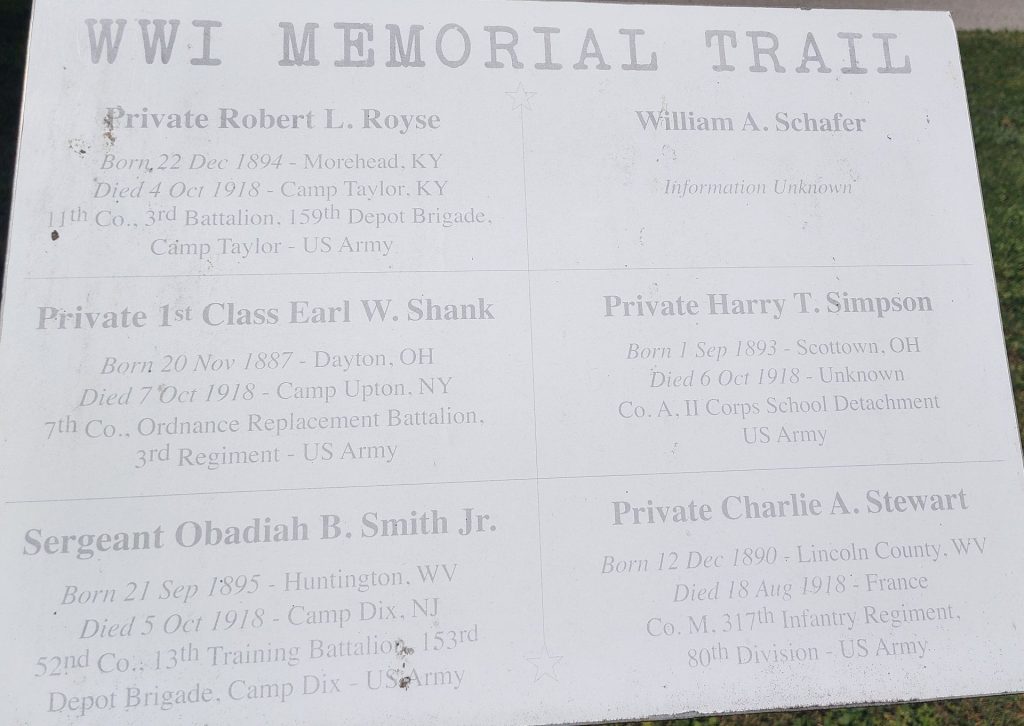 CABELL COUNTY WWI MEMORIAL TRAIL PLAQUE E