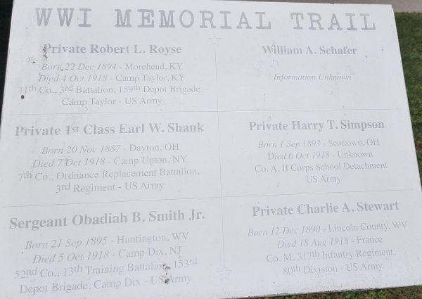 CABELL COUNTY WWI MEMORIAL TRAIL PLAQUE E