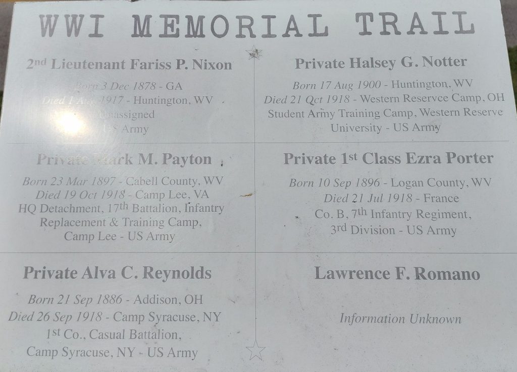 CABELL COUNTY WWI MEMORIAL TRAIL PLAQUE G
