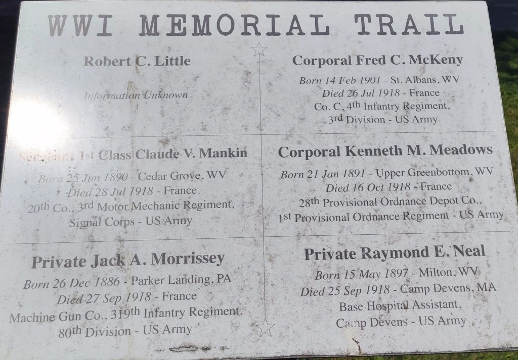 CABELL COUNTY WWI MEMORIAL TRAIL PLAQUE I