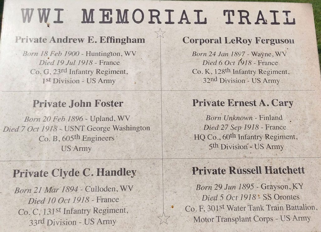 CABELL COUNTY WWI MEMORIAL TRAIL PLAQUE J