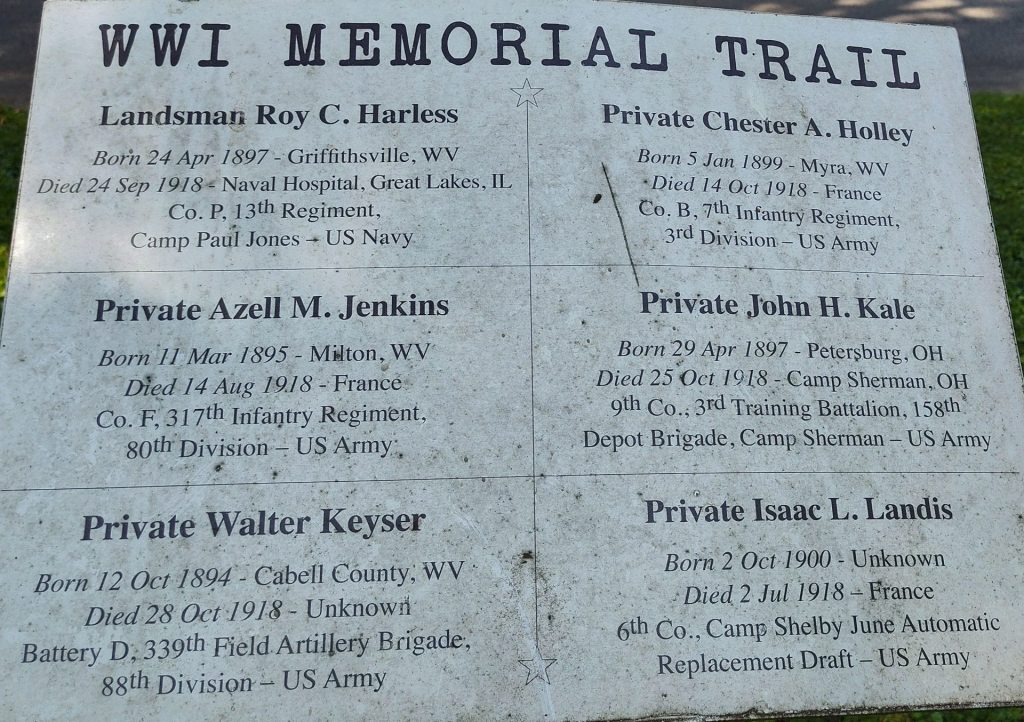 CABELL COUNTY WWI MEMORIAL TRAIL PLAQUE K