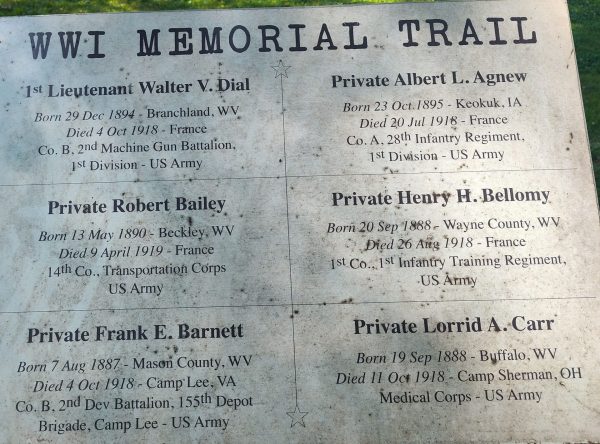 CABELL COUNTY WWI MEMORIAL TRAIL PLAQUE O