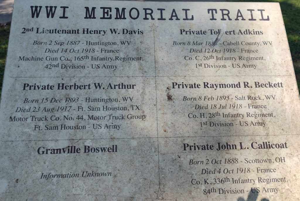 CABELL COUNTY WWI MEMORIAL TRAIL PLAQUE P