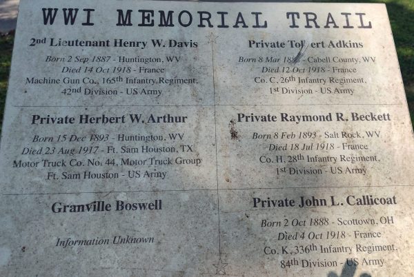 CABELL COUNTY WWI MEMORIAL TRAIL PLAQUE P