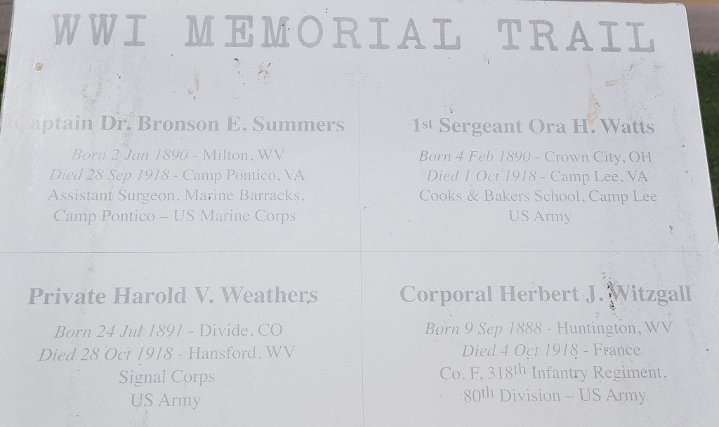 CABELL COUNTY WWI MEMORIAL TRAIL PLAQUE C
