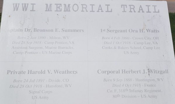 CABELL COUNTY WWI MEMORIAL TRAIL PLAQUE C
