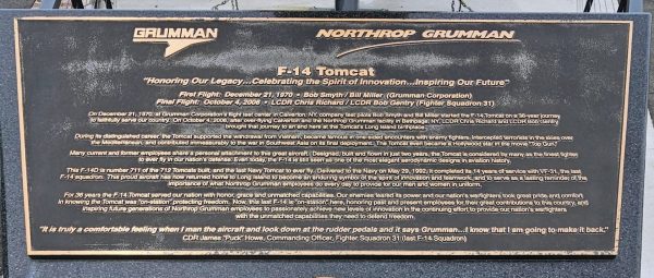 F-14 TOMCAT WAR MEMORIAL PLAQUE A