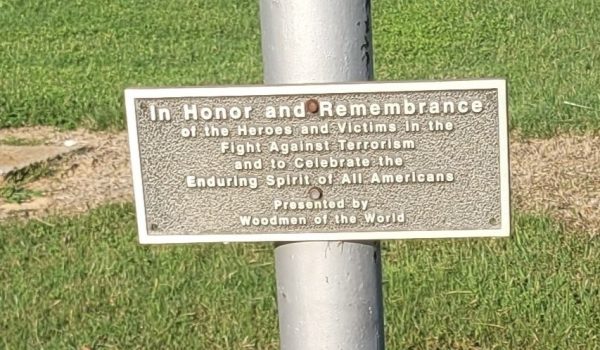 IN HONOR AND REMEMBRANCE IN THE FIGHT AGAINST TERRORISM MEMORIAL FLAGPOLE PLAQUE MCALESTER